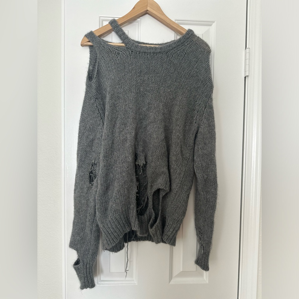 R13 Distressed Grey Cashmere Sweater M
